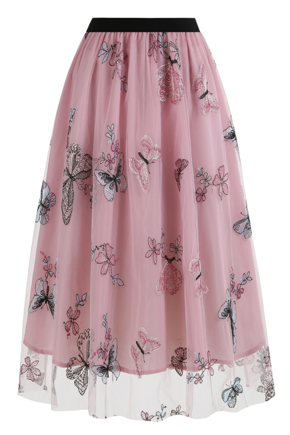 Elegant Tulle Butterfly Print Midi Cocktall Skirt