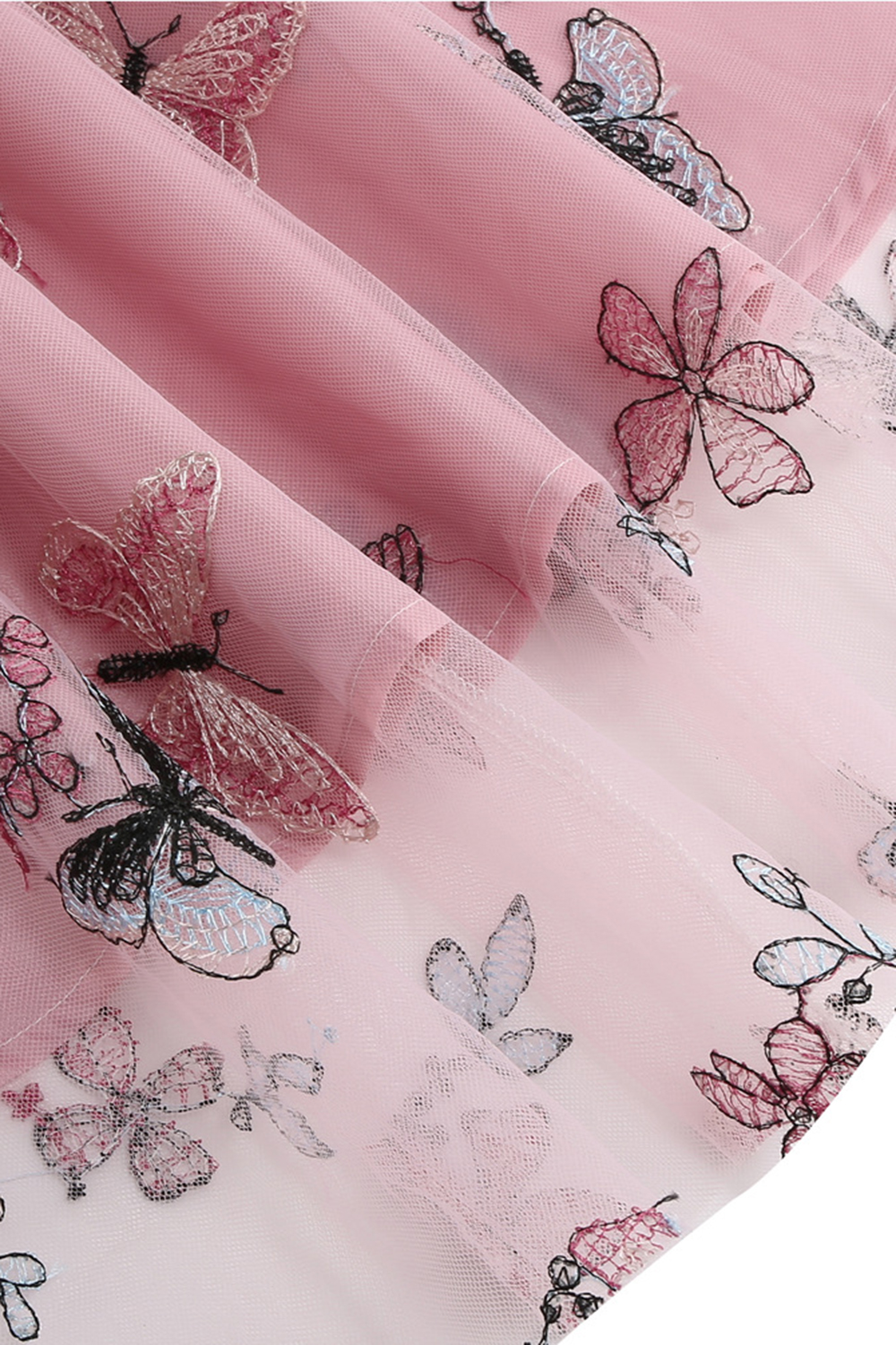 Elegant Tulle Butterfly Print Midi Cocktall Skirt