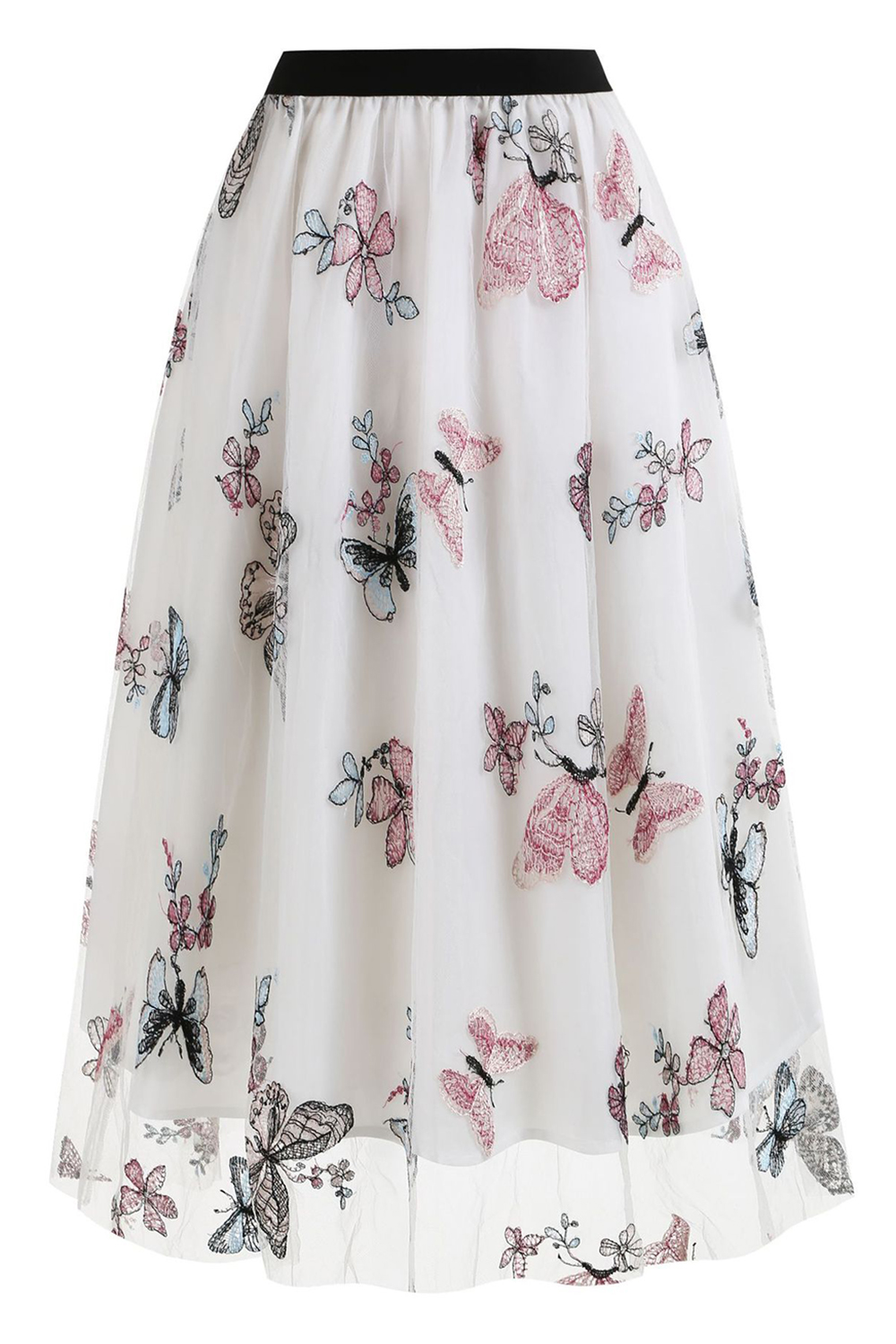 Elegant Tulle Butterfly Print Midi Cocktall Skirt