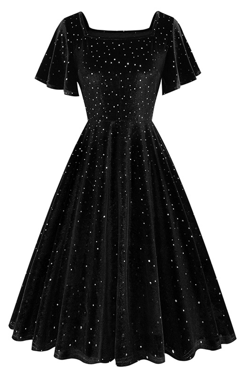 Classic Shimmering A-Line Midi Dress with Cape Sleeves