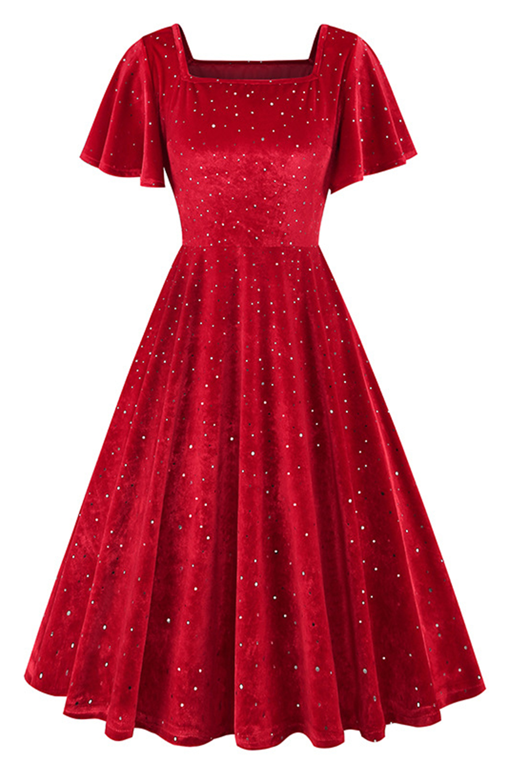 Classic Shimmering A-Line Midi Dress with Cape Sleeves