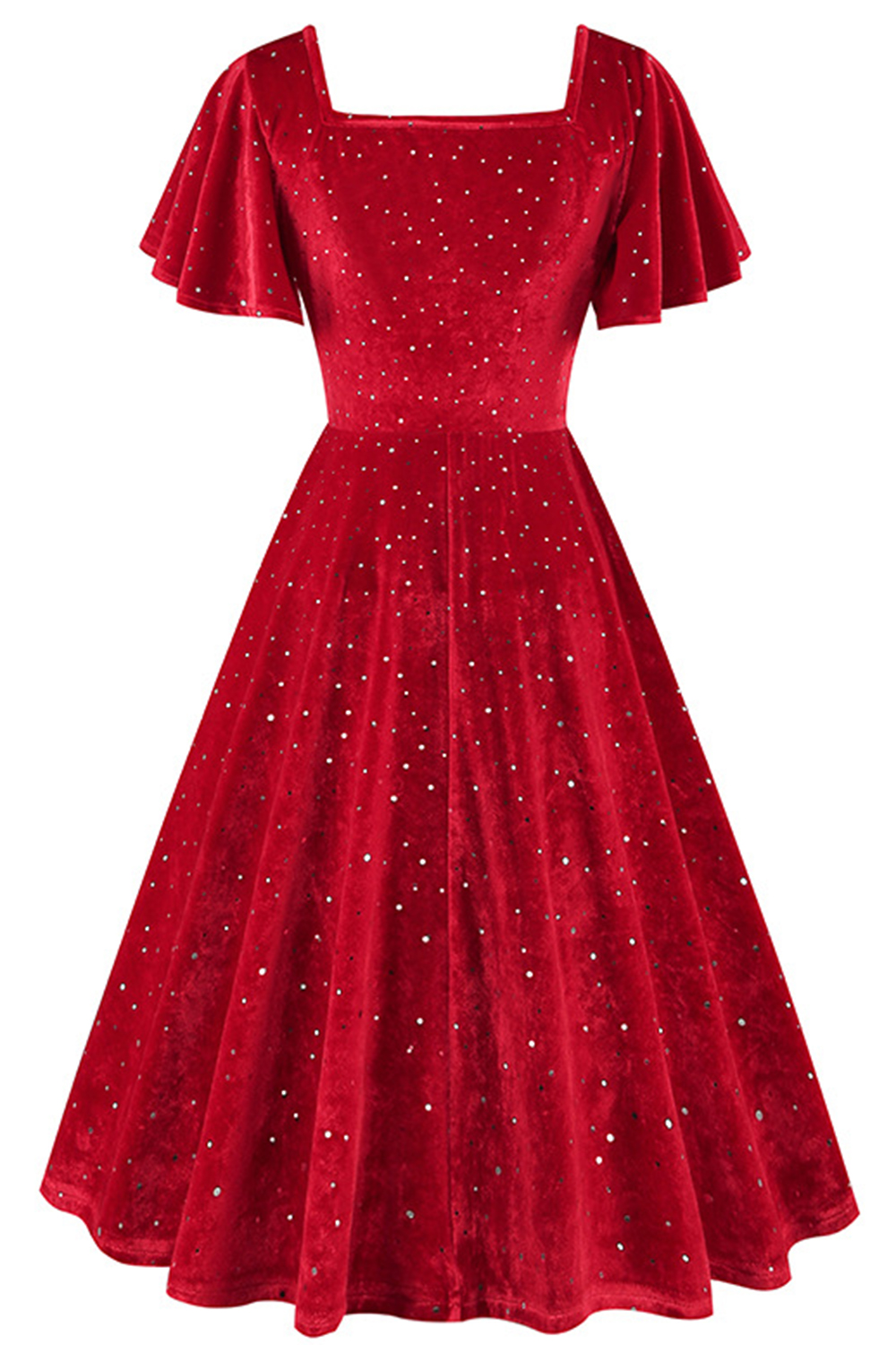 Classic Shimmering A-Line Midi Dress with Cape Sleeves