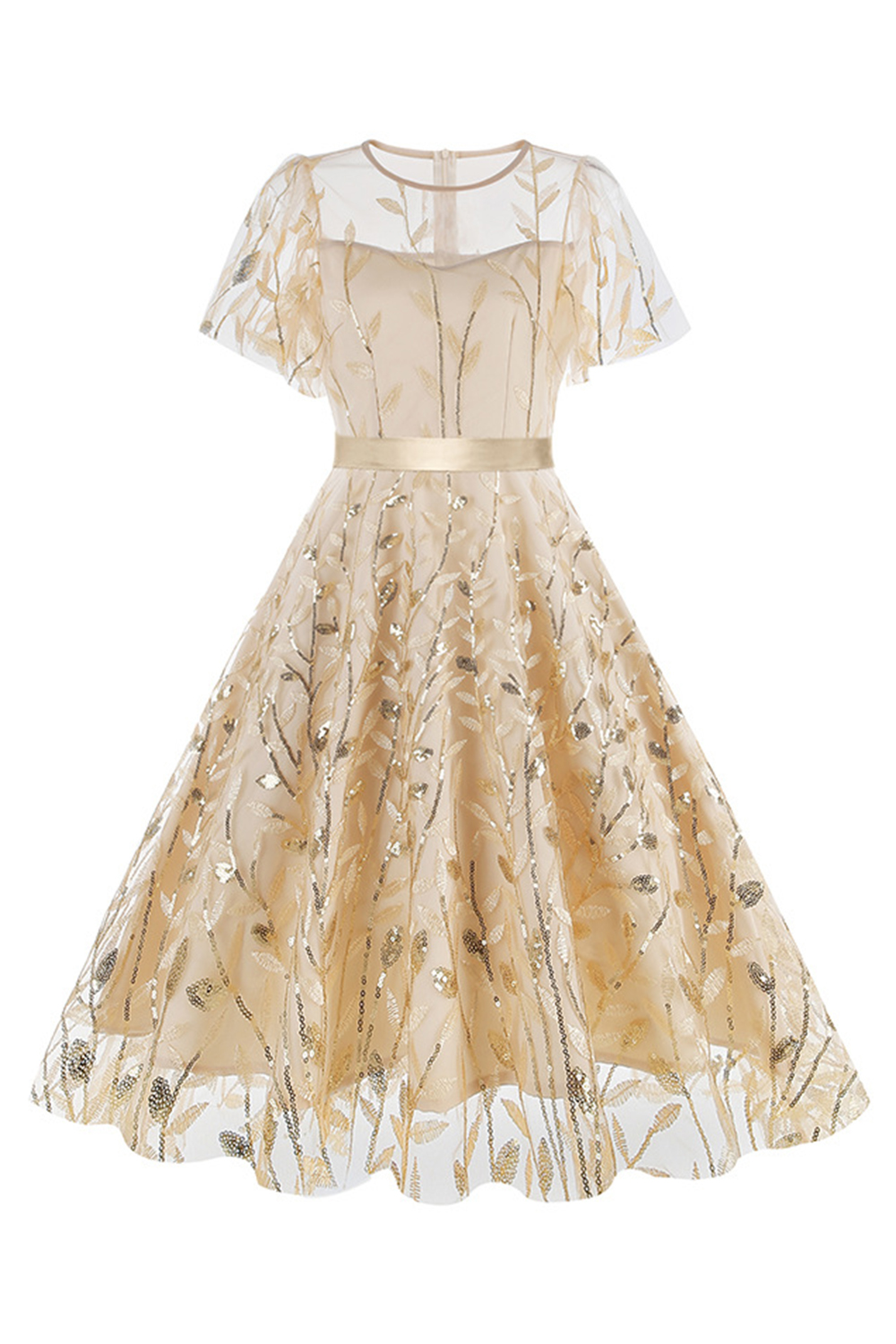 Brilliant Tulle Appliques Belted A-Line Party Dress
