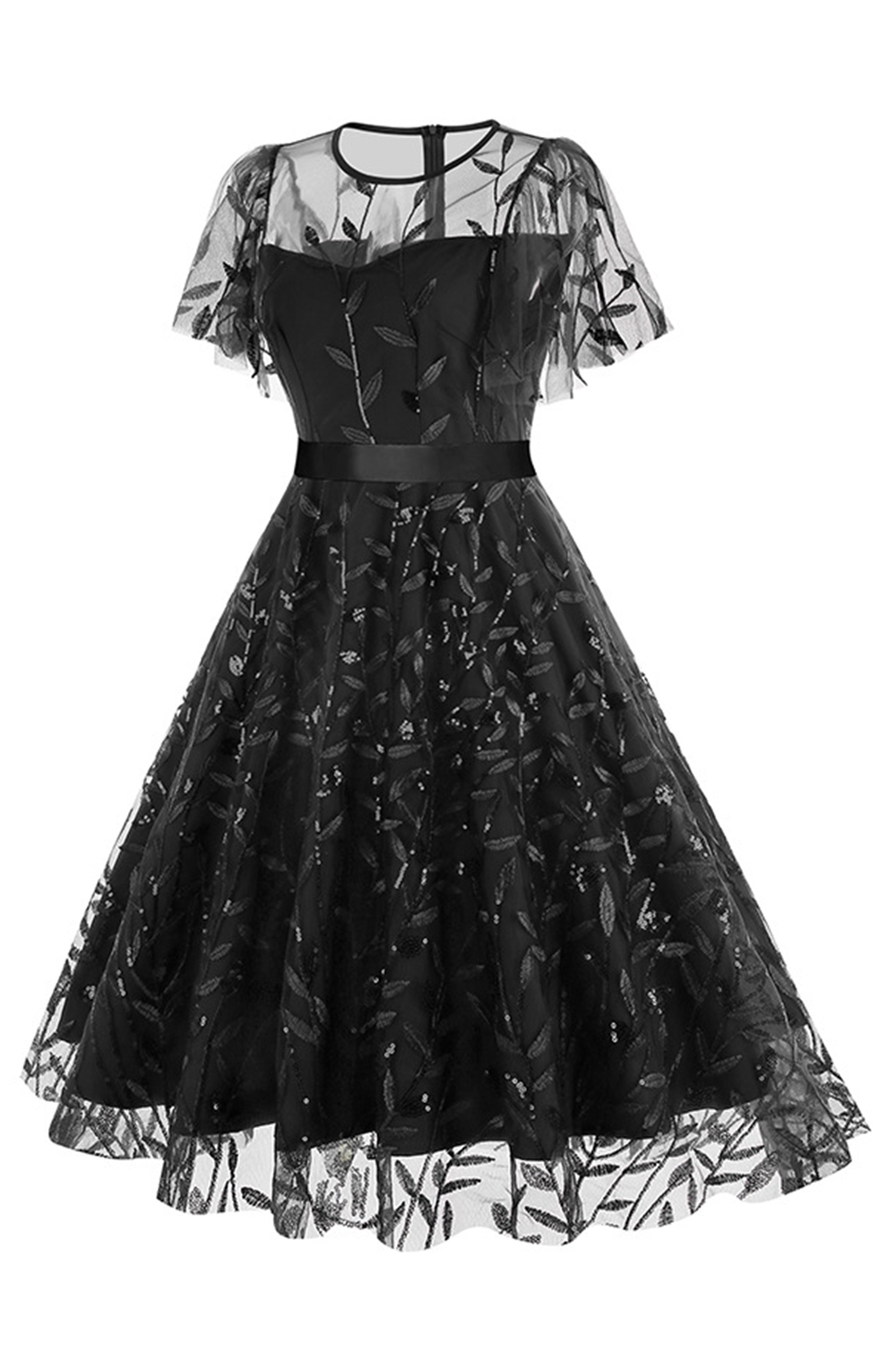Brilliant Tulle Appliques Belted A-Line Party Dress