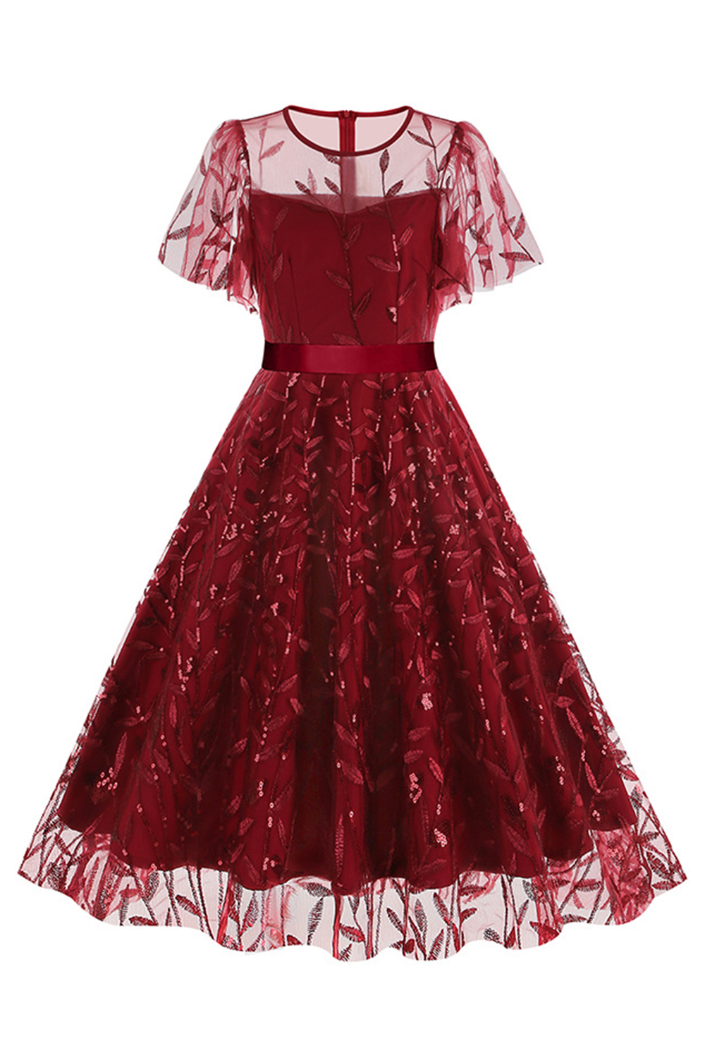 Brilliant Tulle Appliques Belted A-Line Party Dress
