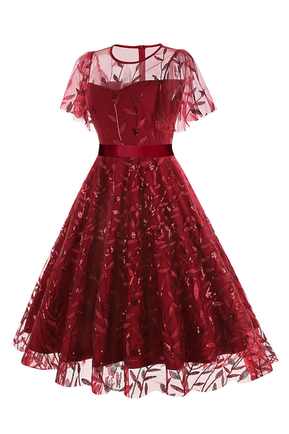 Brilliant Tulle Appliques Belted A-Line Party Dress