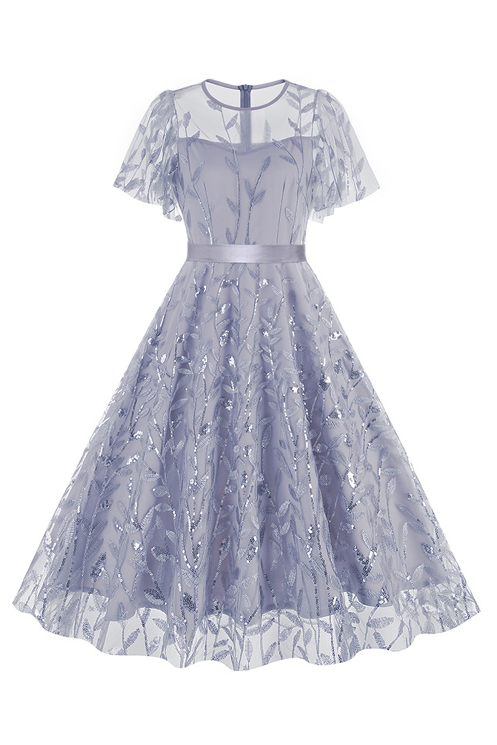 Brilliant Tulle Appliques Belted A-Line Party Dress