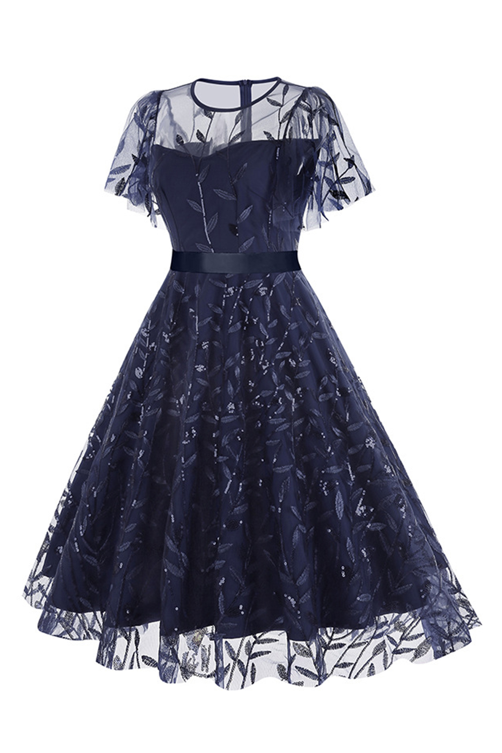 Brilliant Tulle Appliques Belted A-Line Party Dress