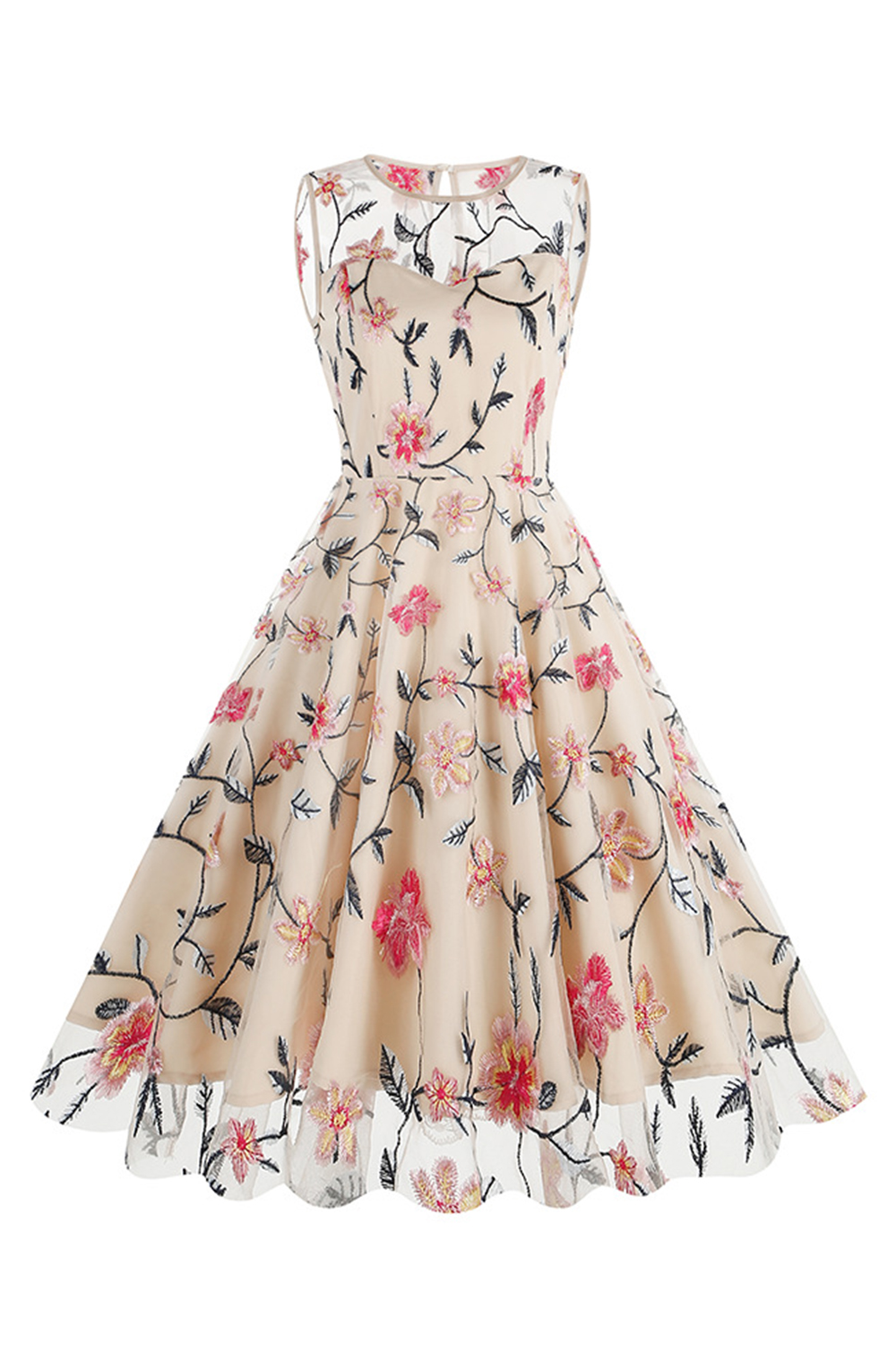 Classic Floral Appliques Tulle Cocktall Dress