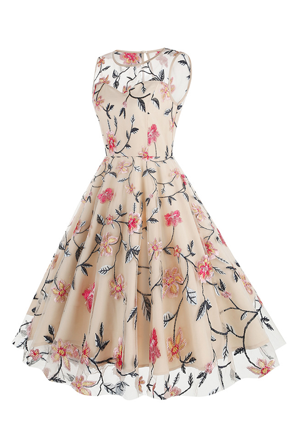 Classic Floral Appliques Tulle Cocktall Dress