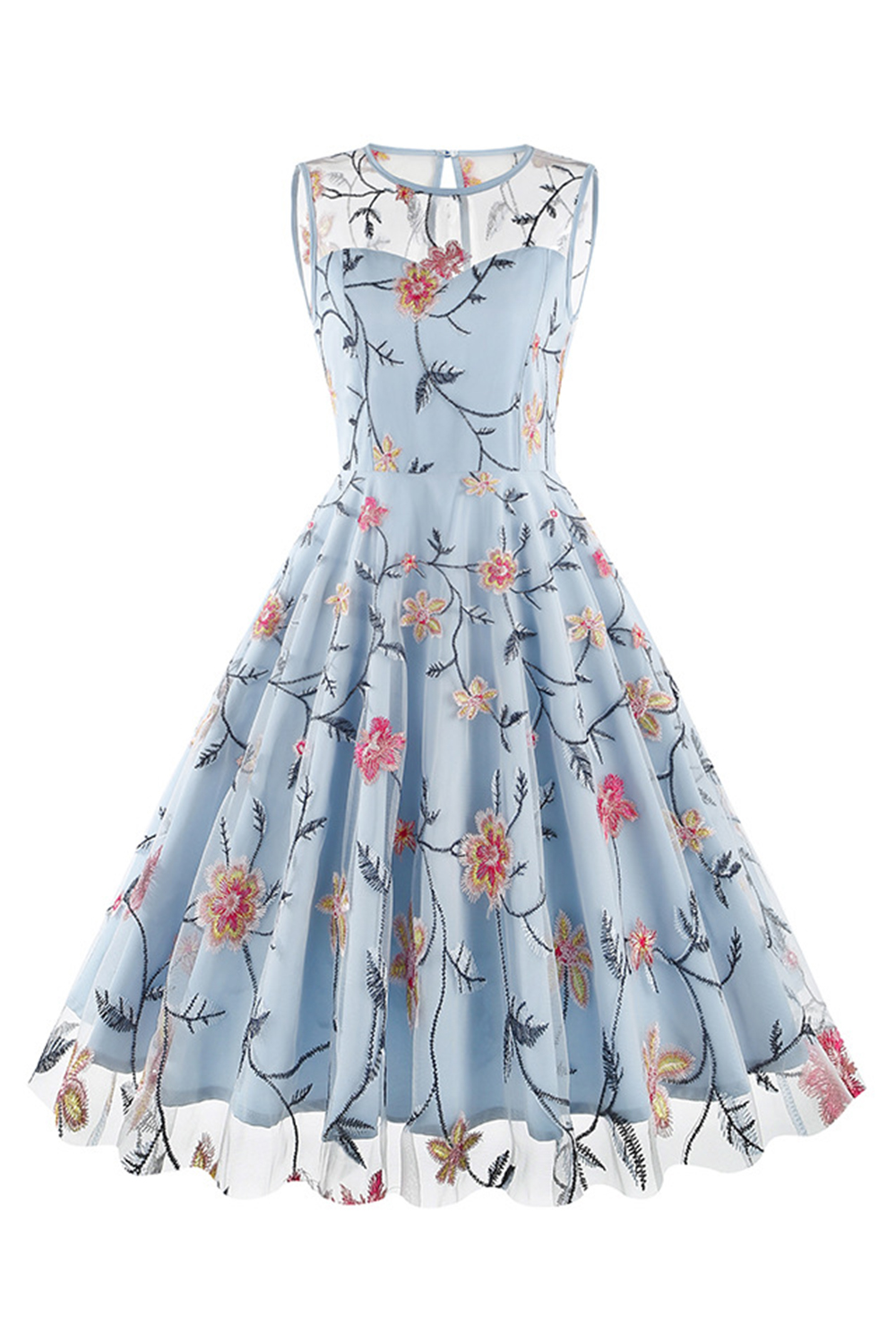 Classic Floral Appliques Tulle Cocktall Dress