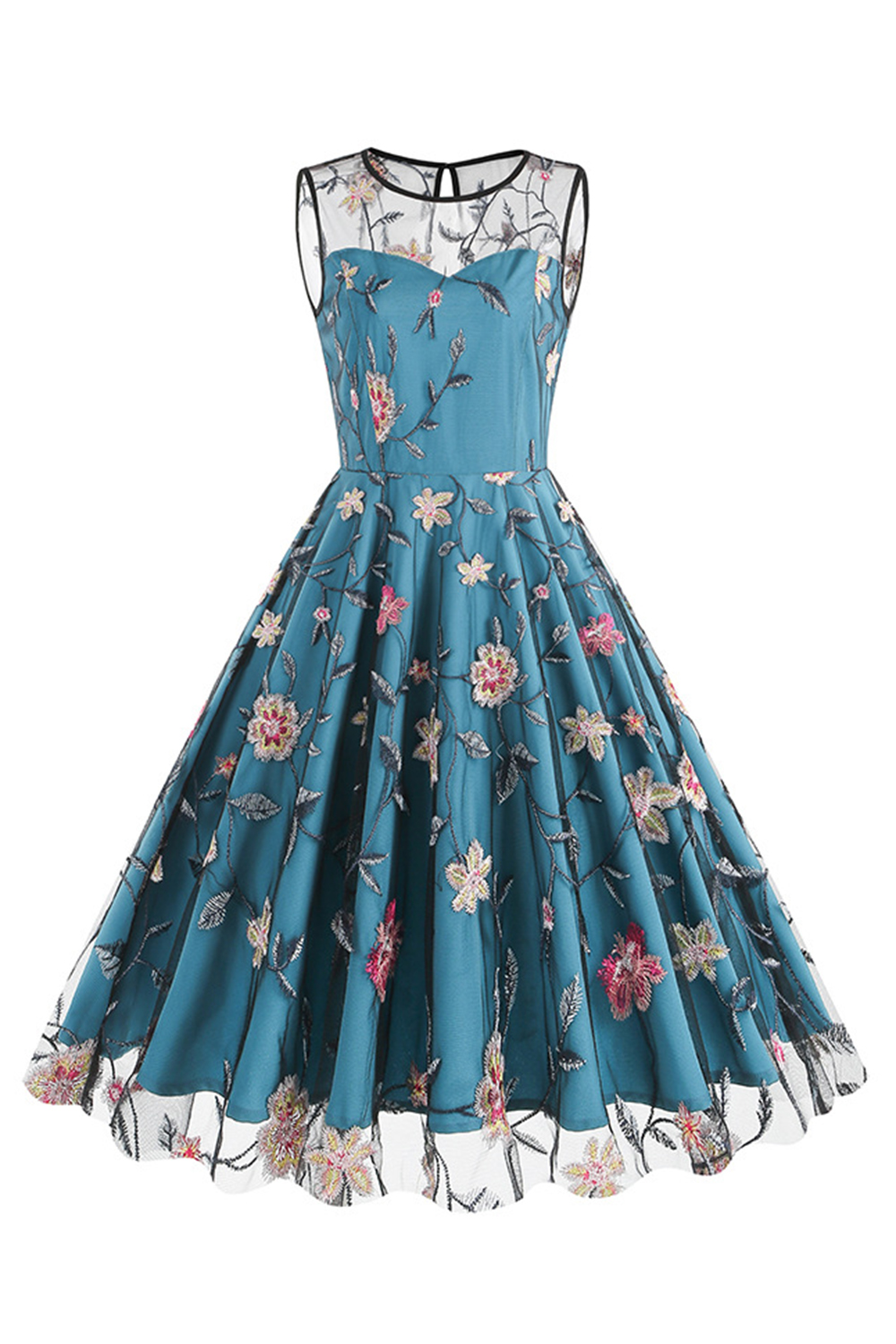 Classic Floral Appliques Tulle Cocktall Dress