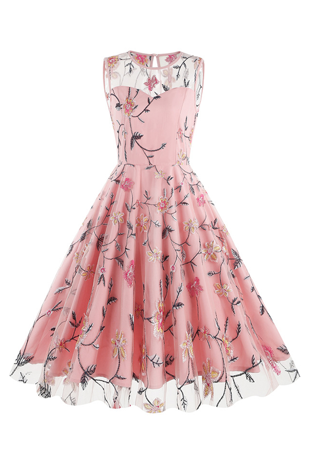 Classic Floral Appliques Tulle Cocktall Dress