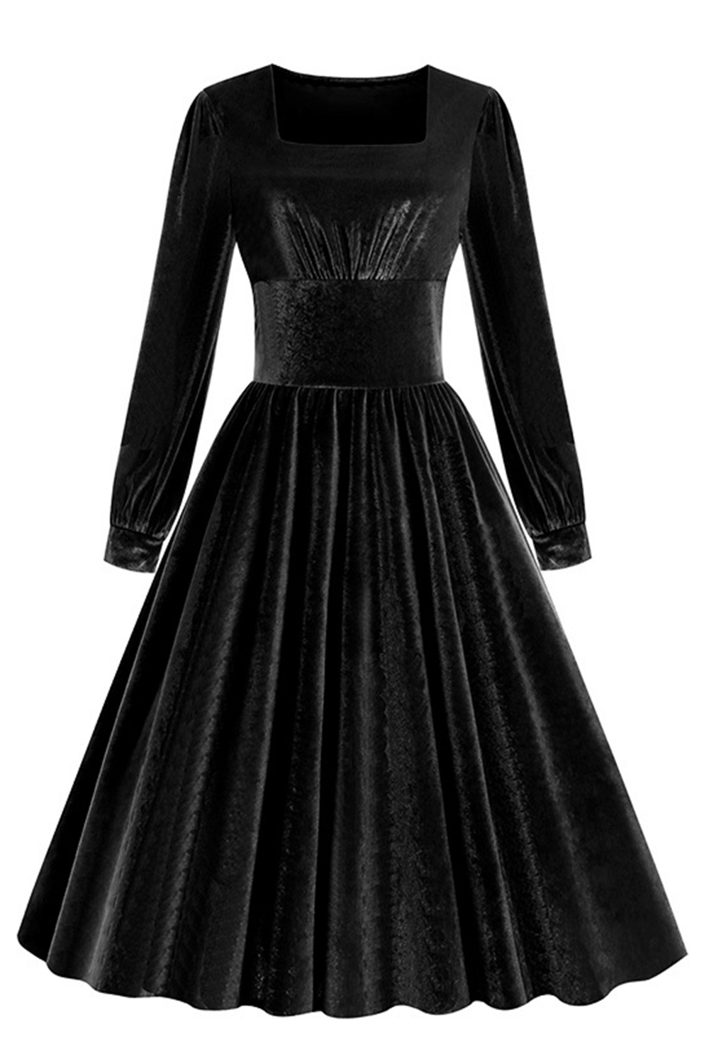Classic Velvet Belted Square Neck A-Line Tintage Dress