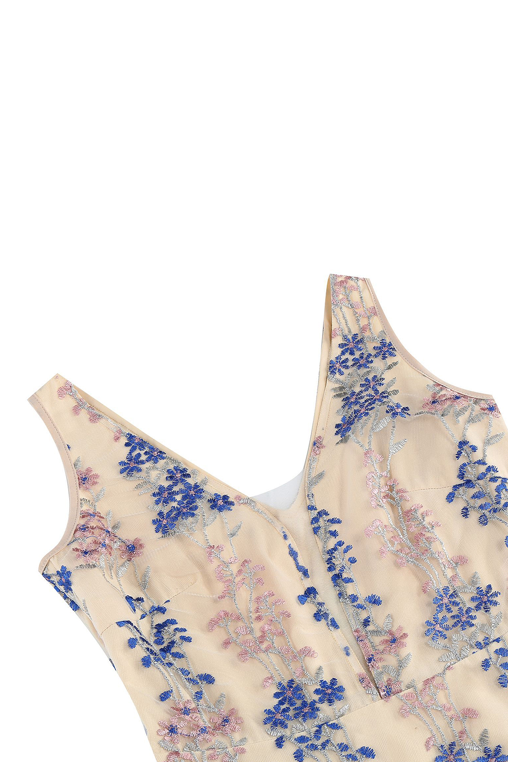 Sexy Deep V-Neck Floral Appliques A-Line Dress