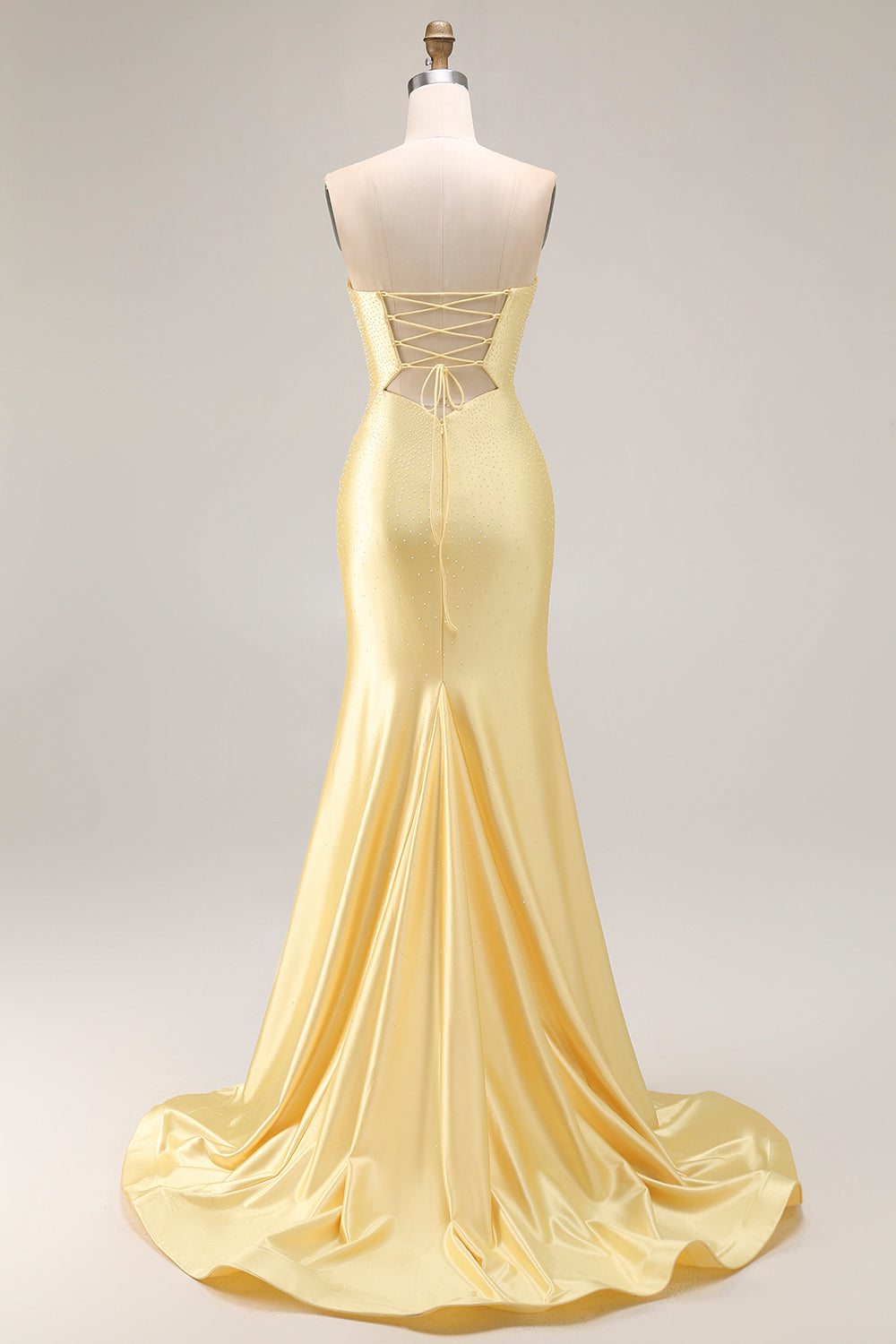 Sparkly Yellow Beaded Keyhole Long Mermaid Prom Dress with Slit