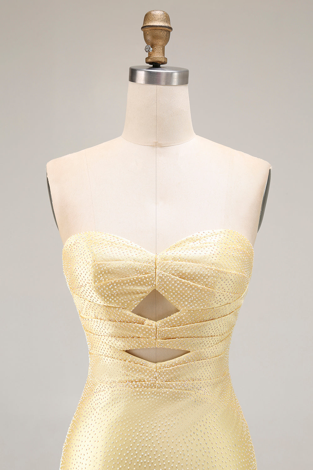 Sparkly Yellow Beaded Keyhole Long Mermaid Prom Dress with Slit