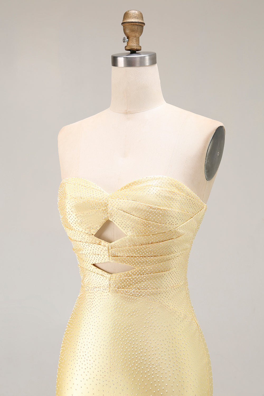 Sparkly Yellow Beaded Keyhole Long Mermaid Prom Dress with Slit
