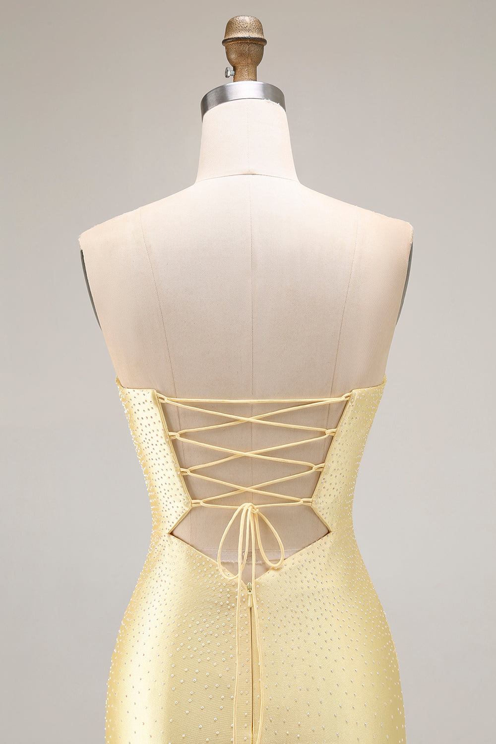 Sparkly Yellow Beaded Keyhole Long Mermaid Prom Dress with Slit