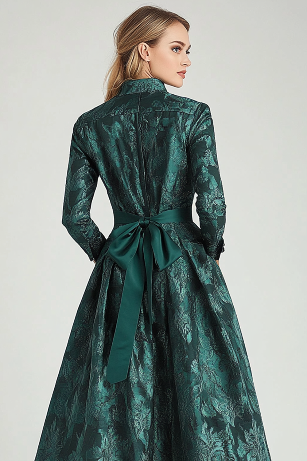Floral Dark Green A Line Mother of the Bride Dress with Sleeves