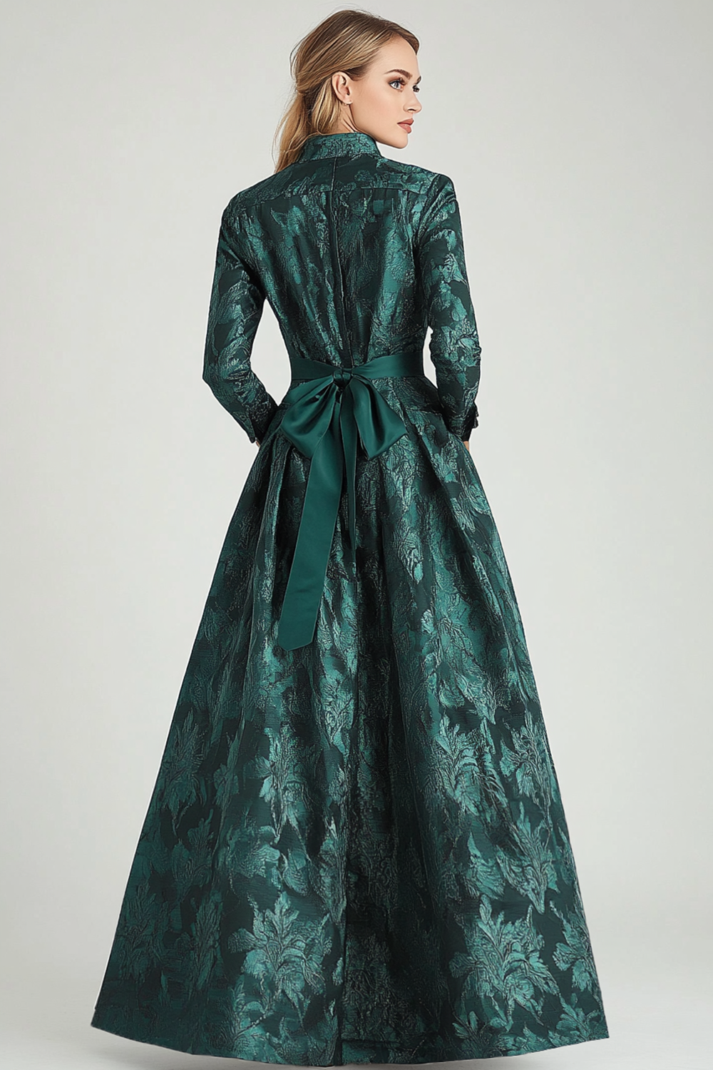 Floral Dark Green A Line Mother of the Bride Dress with Sleeves