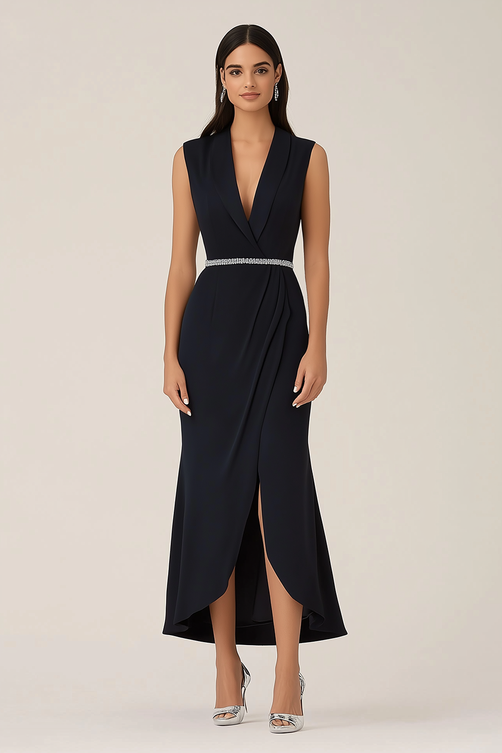 Black Sheath Deep V-Neck Sleeveless Mother of the Bride Dress