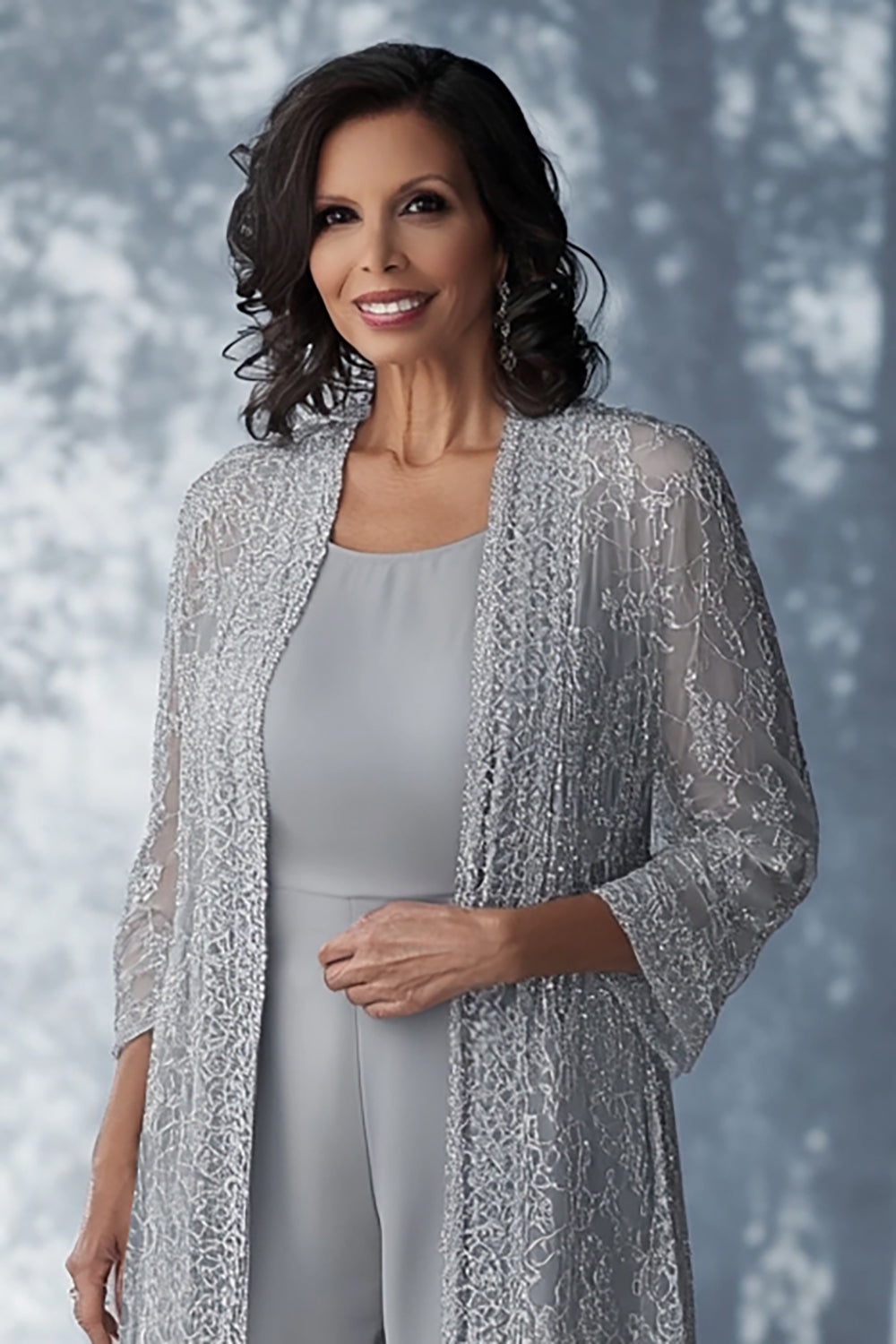 Light Grey Scoop Chiffon Mother of the Bride Pansuit with Jackets