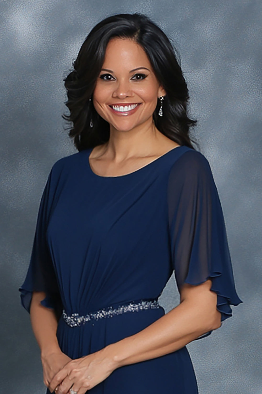 Navy A Line Chiffon Mother of the Bride Dress with Sleeves