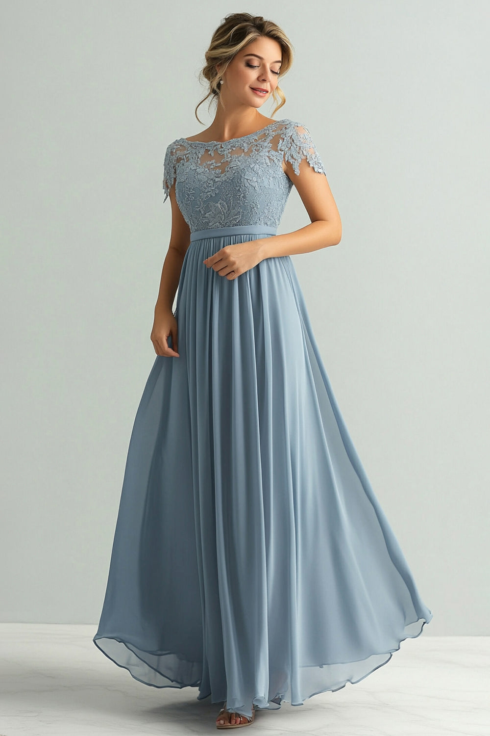 Dusty Blue A Line Chiffon Mother of the Bride Dress with Appliques