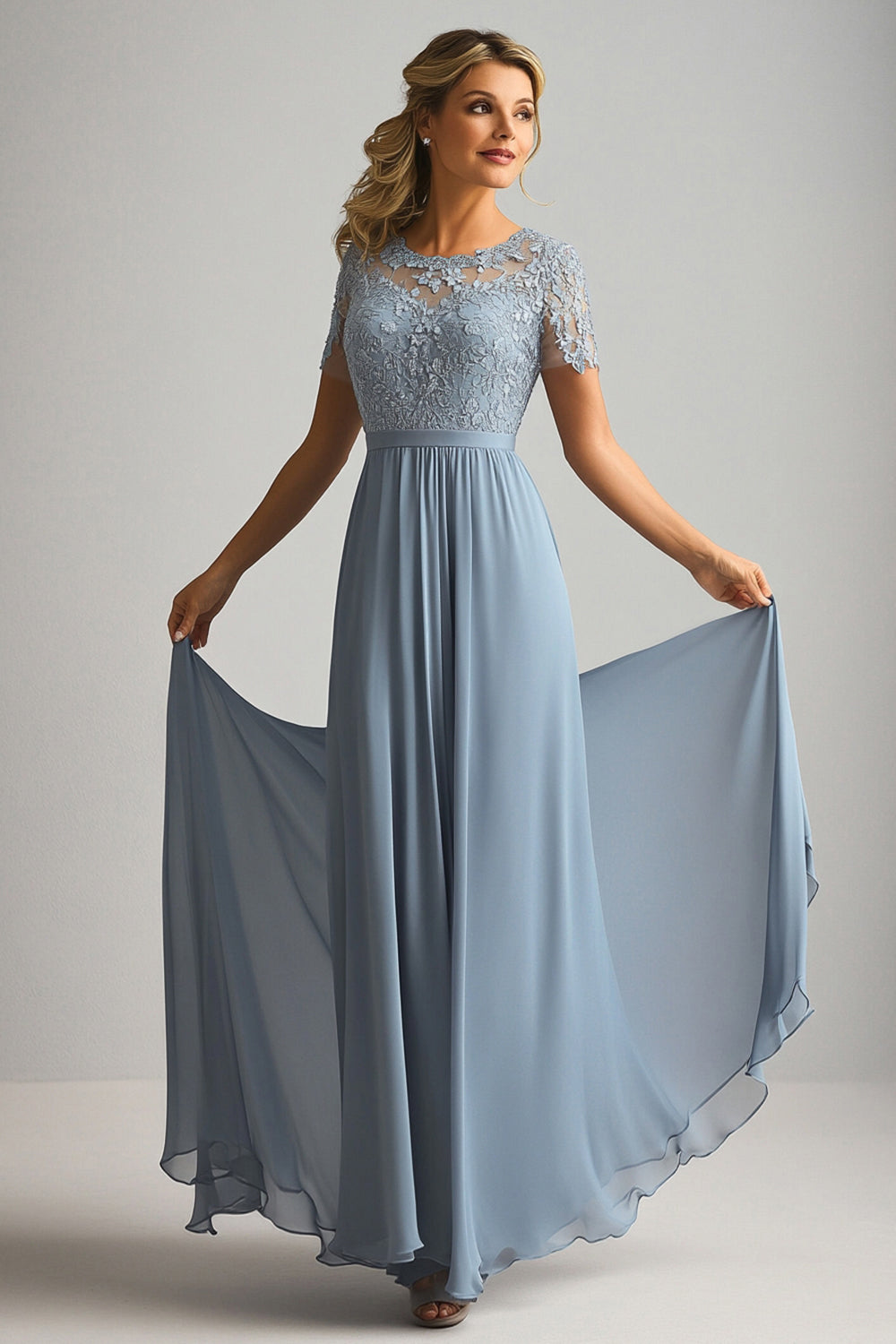 Dusty Blue A Line Chiffon Mother of the Bride Dress with Appliques