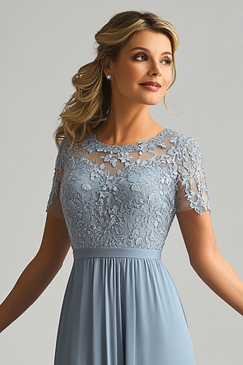 Dusty Blue A Line Chiffon Mother of the Bride Dress with Appliques