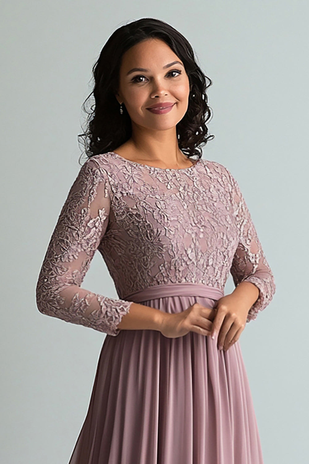 Floral Blush A Line Pleated Long Mother of the Bride Dress