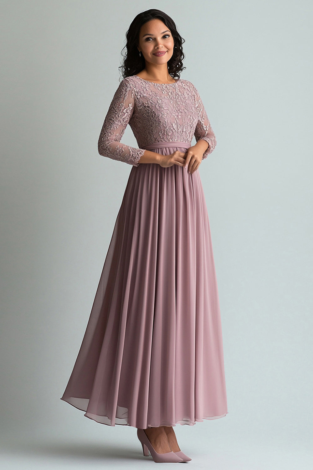 Floral Blush A Line Pleated Long Mother of the Bride Dress