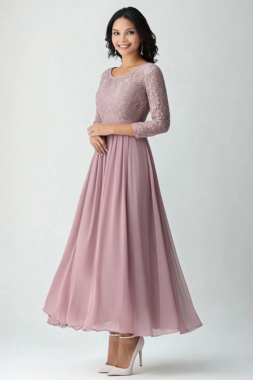 Floral Blush A Line Pleated Long Mother of the Bride Dress