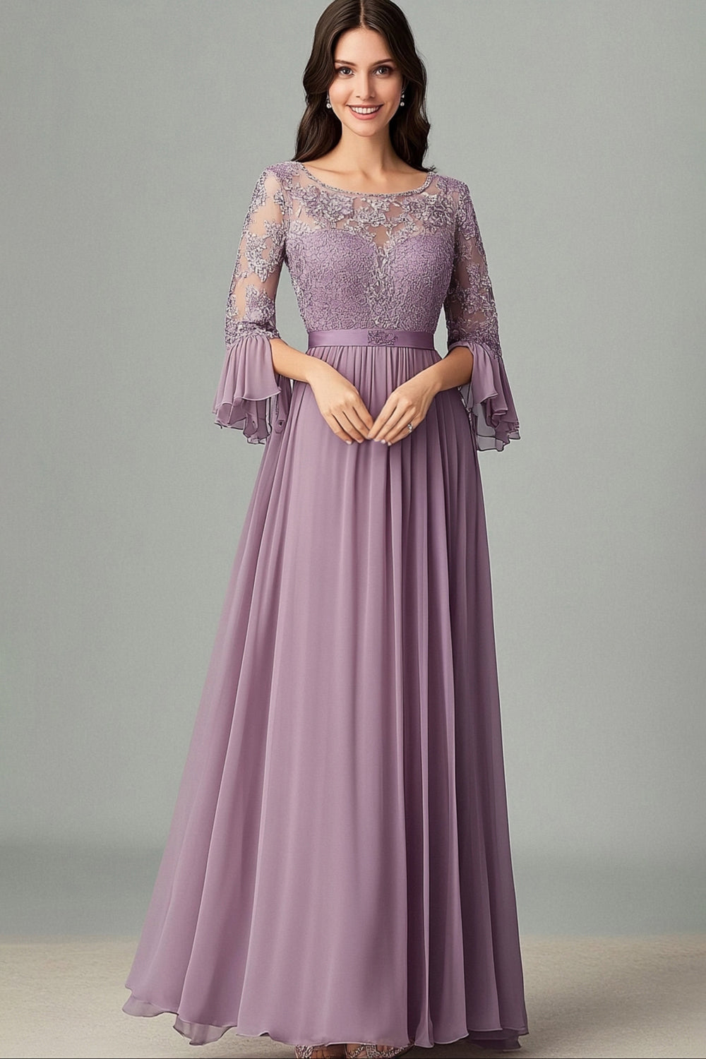Taro Purple A Line Chiffon Mother of the Bride Dress with Appliques