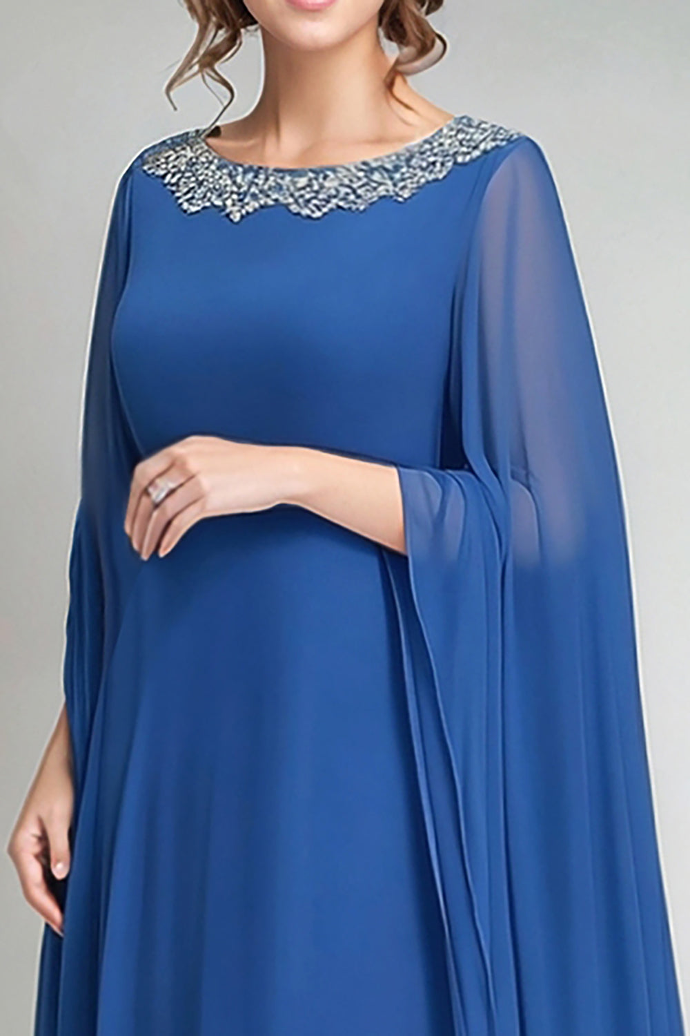 Blue Chiffon Scoop Neck Maxi Mother of the Bride Dress