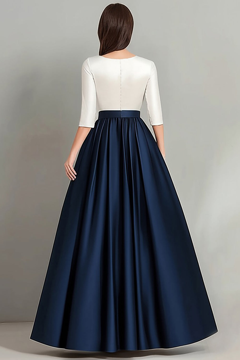 Elegant White Navy A Line Pleated Mother of the Bride Dress with Sleeves