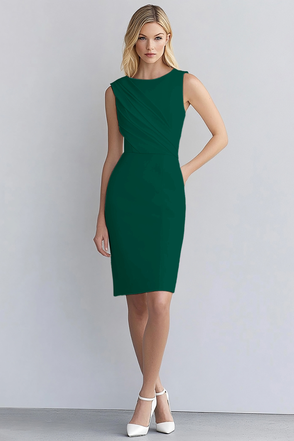 Ivory Bodycon Satin Sleeveless Ruched Short Work Dress