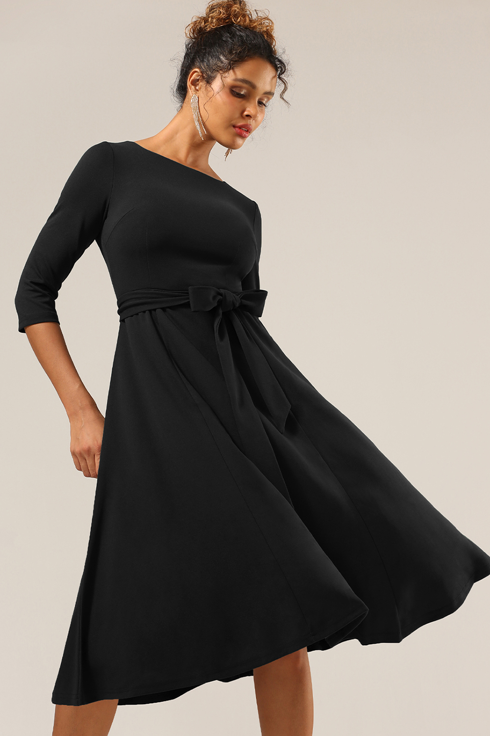 Modest 3/4 Sleeves Black Vintage Wedding Guest & Cocktail Dress