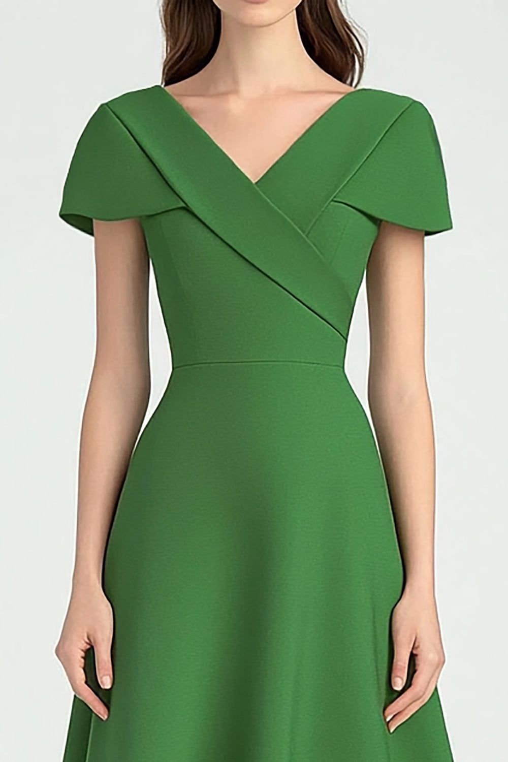Green V-Neck A Line Satin Long Work Dress with Sleeves