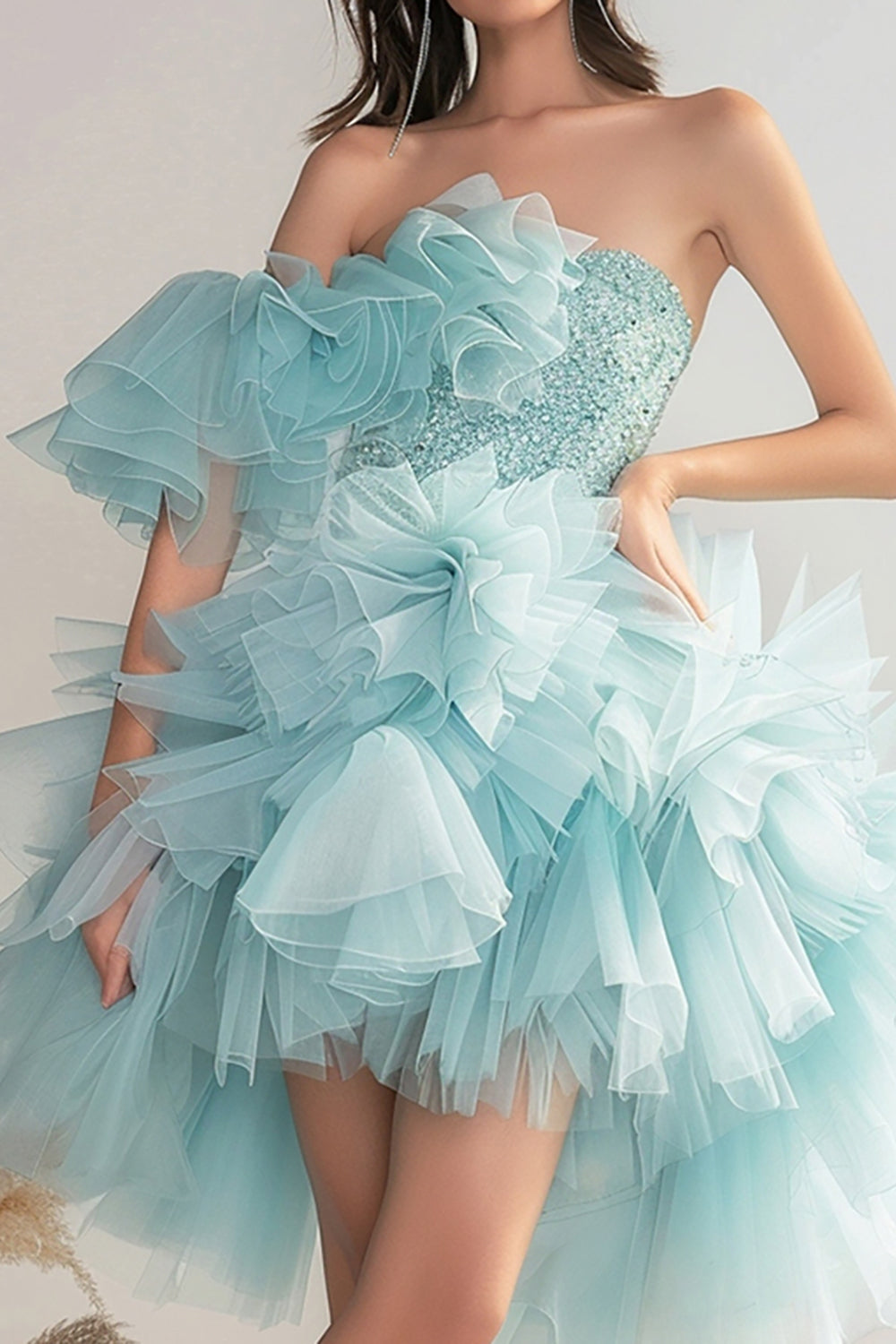 Sparkly Light Green Short Organza Homecoming Dress with Beading