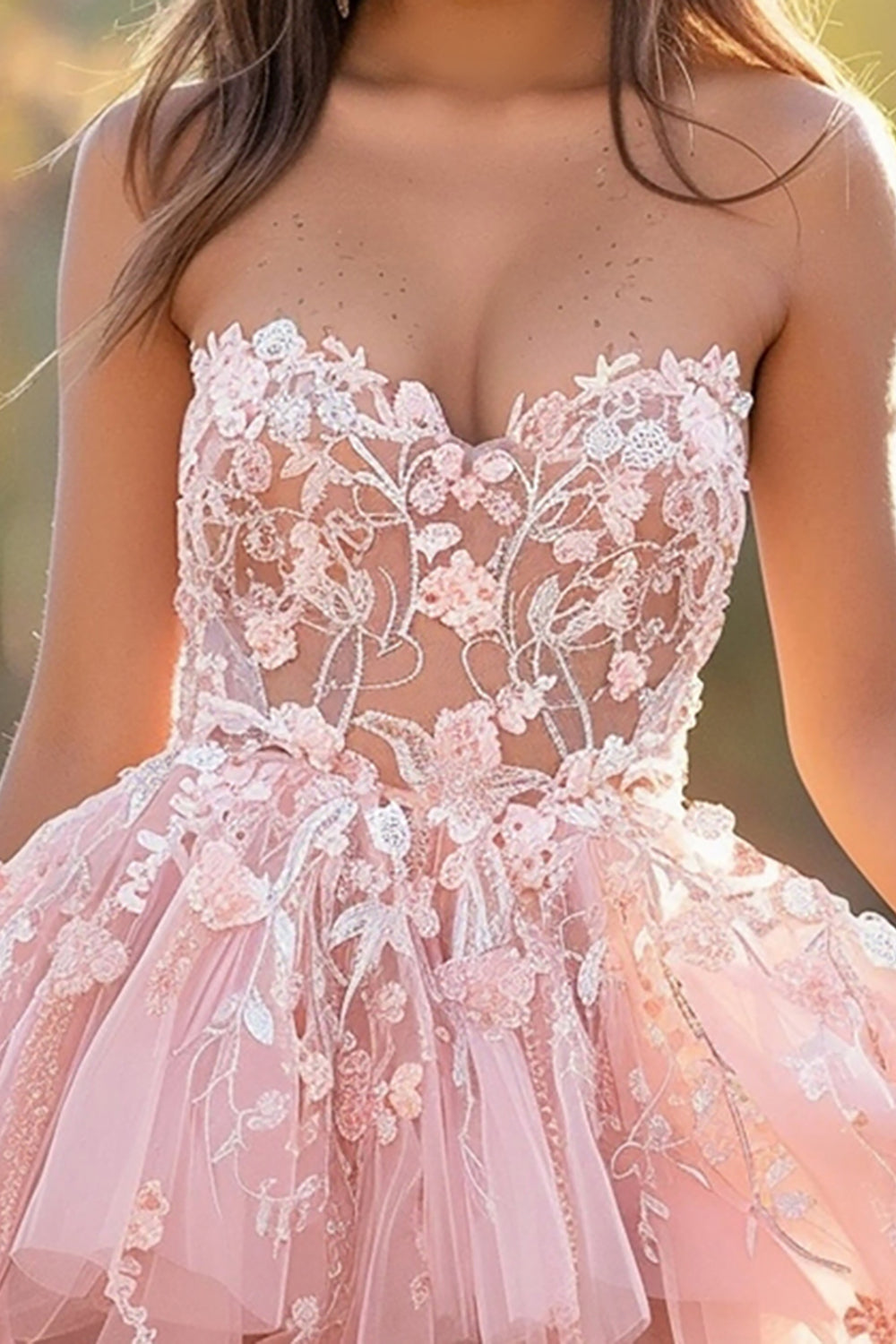 Blush Sweetheart Tulle Short Homecoming Dress with Lace