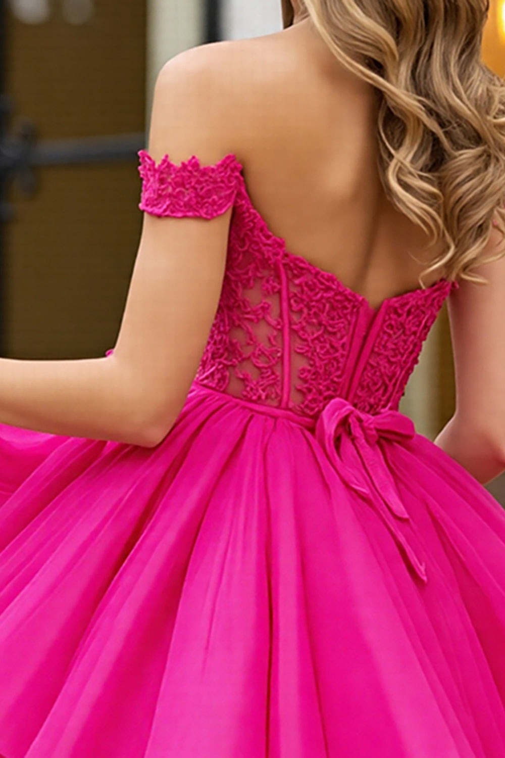 Fuchsia Corset Tulle Off the Shoulder Short Homecoming Dress