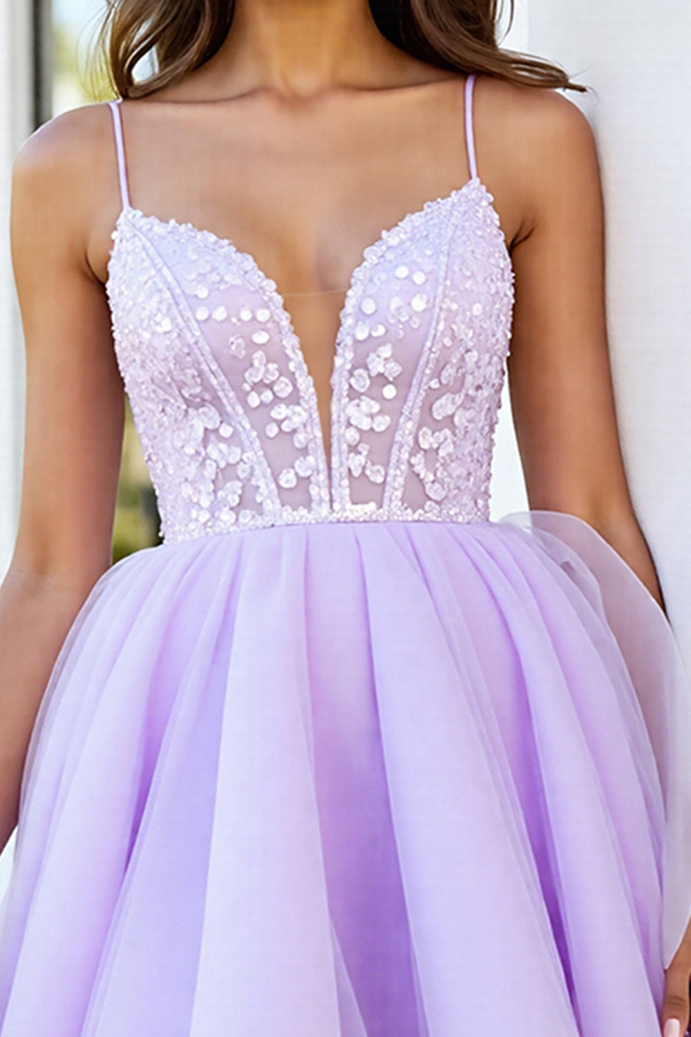 Sparkly Lilac A Line Short Corset Tulle Homecoming Dress