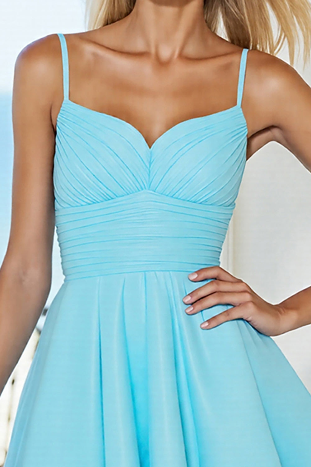 Blue A Line Short Tulle Homecoming Dress with Bow