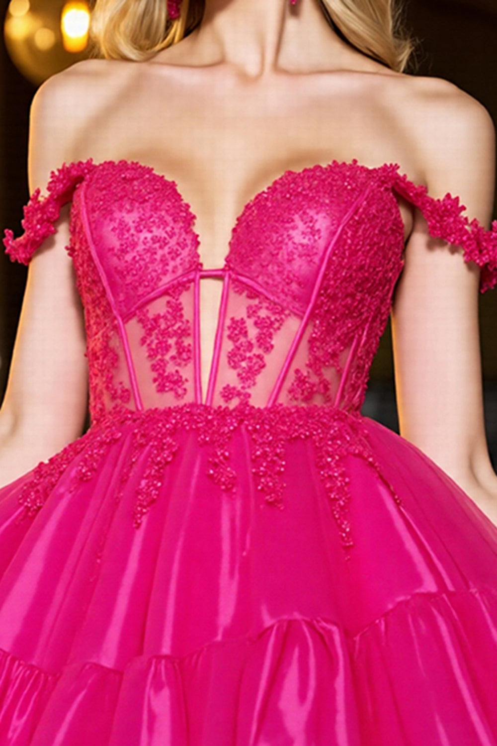 Fuchsia A Line Tulle Short Corset Homecoming Dress with Lace