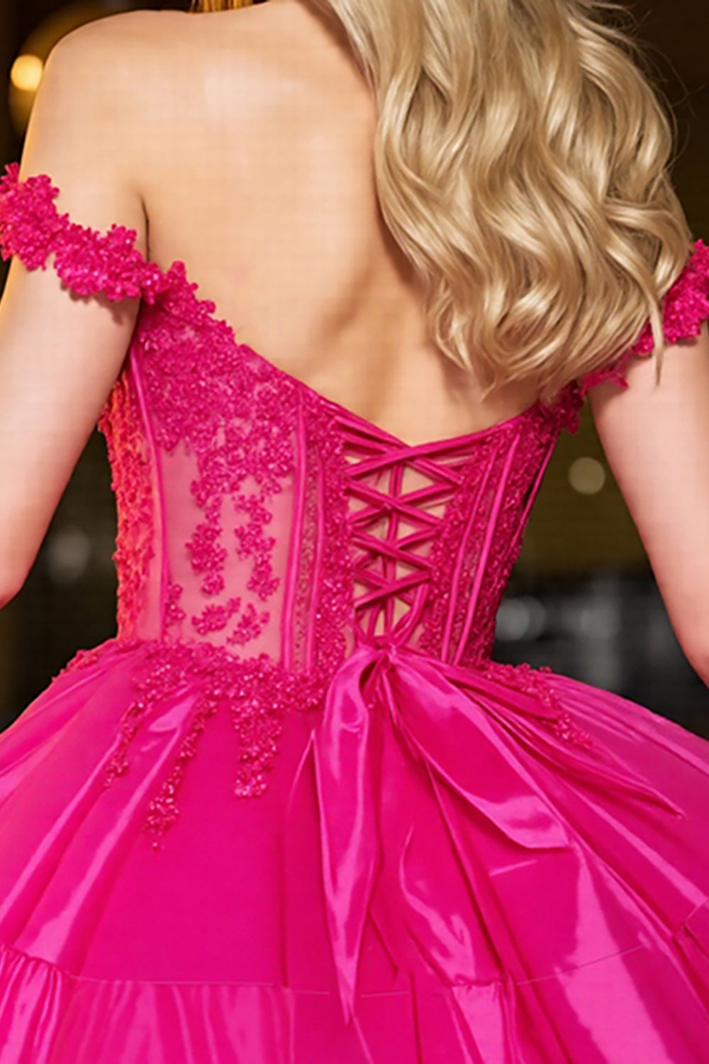 Fuchsia A Line Tulle Short Corset Homecoming Dress with Lace