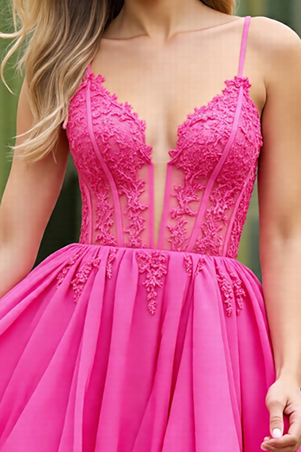 Corset Fuchsia A Line Tulle Short Homecoming Dress with Appliques