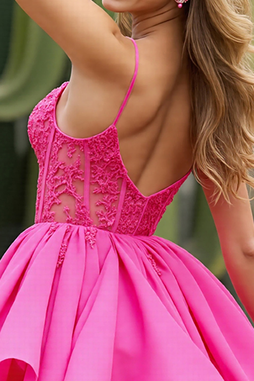 Corset Fuchsia A Line Tulle Short Homecoming Dress with Appliques