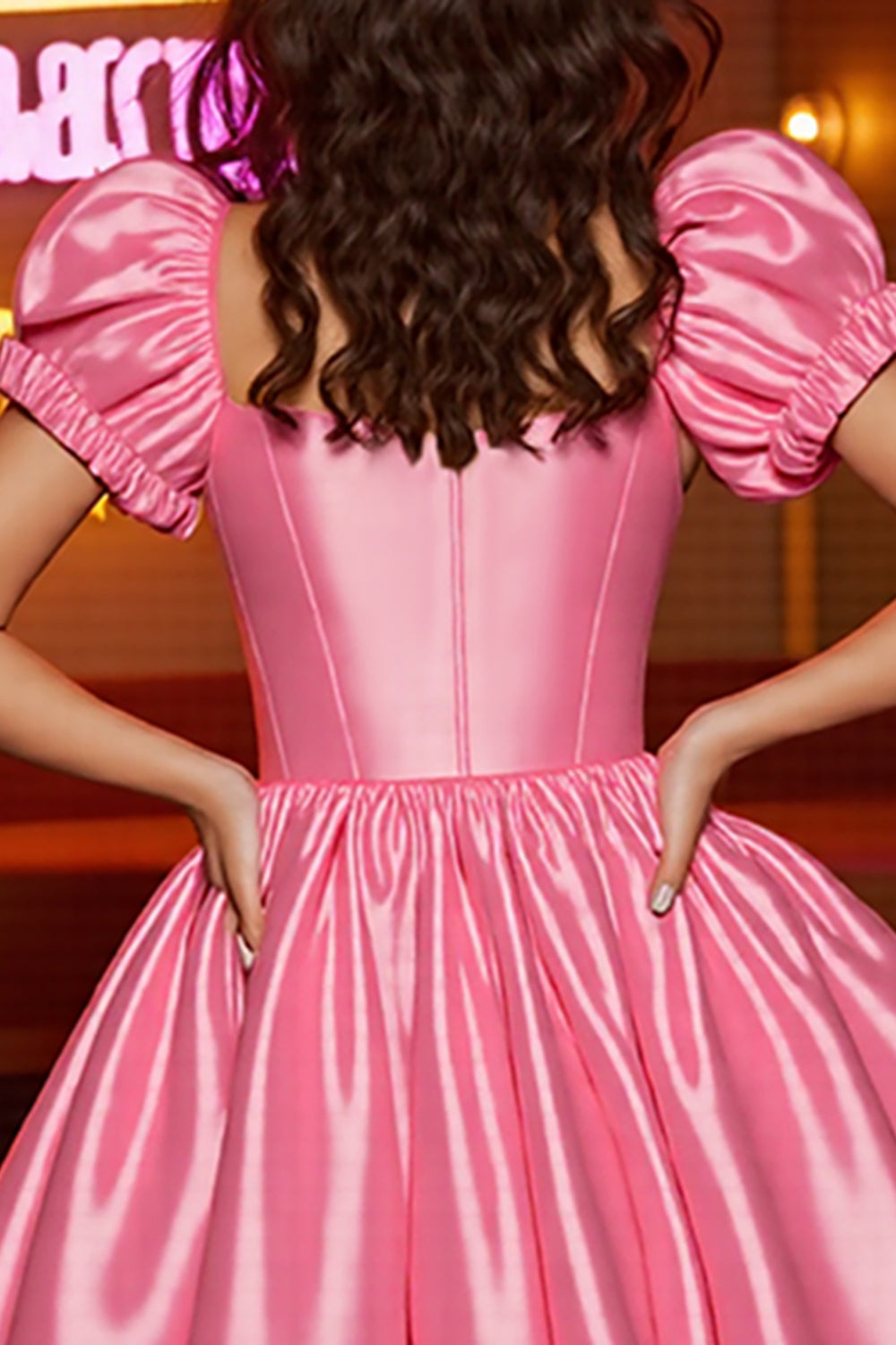 Pink Corset A Line Short Satin Homecoming Dress